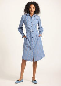 Veronica Belted Shirt Dress - Cezanne Blue Stripe