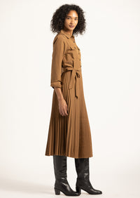 Kenza Pleated Midi Dress - Dark Mocha