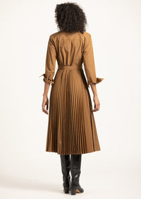 Kenza Pleated Midi Dress - Dark Mocha