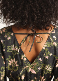 Savannah V-Neck Peplum Top - Black Fall Foliage