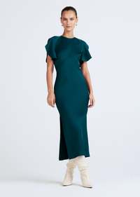 Dark Teal Lyra Petal Sleeve Midi Dress | Women's Dress by Derek Lam 10 Crosby