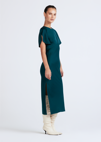 Dark Teal Lyra Petal Sleeve Midi Dress | Women's Dress by Derek Lam 10 Crosby