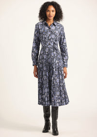 Kenza Pleated Midi Dress - Batik Navy Floral