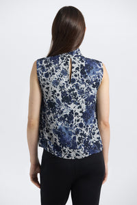 Blue floral top with tie neck