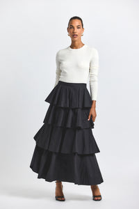 Perla Cotton Poly Tiered Ruffle Skirt
