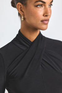 Krini Wrap Long Sleeve Neck Matte Jersey Top
