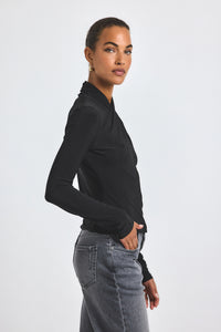 Krini Wrap Long Sleeve Neck Matte Jersey Top