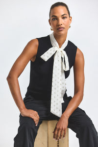 Calista Mixed Media Tie Neck Sweater