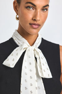 Calista Mixed Media Tie Neck Sweater