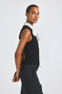 Calista Mixed Media Tie Neck Sweater