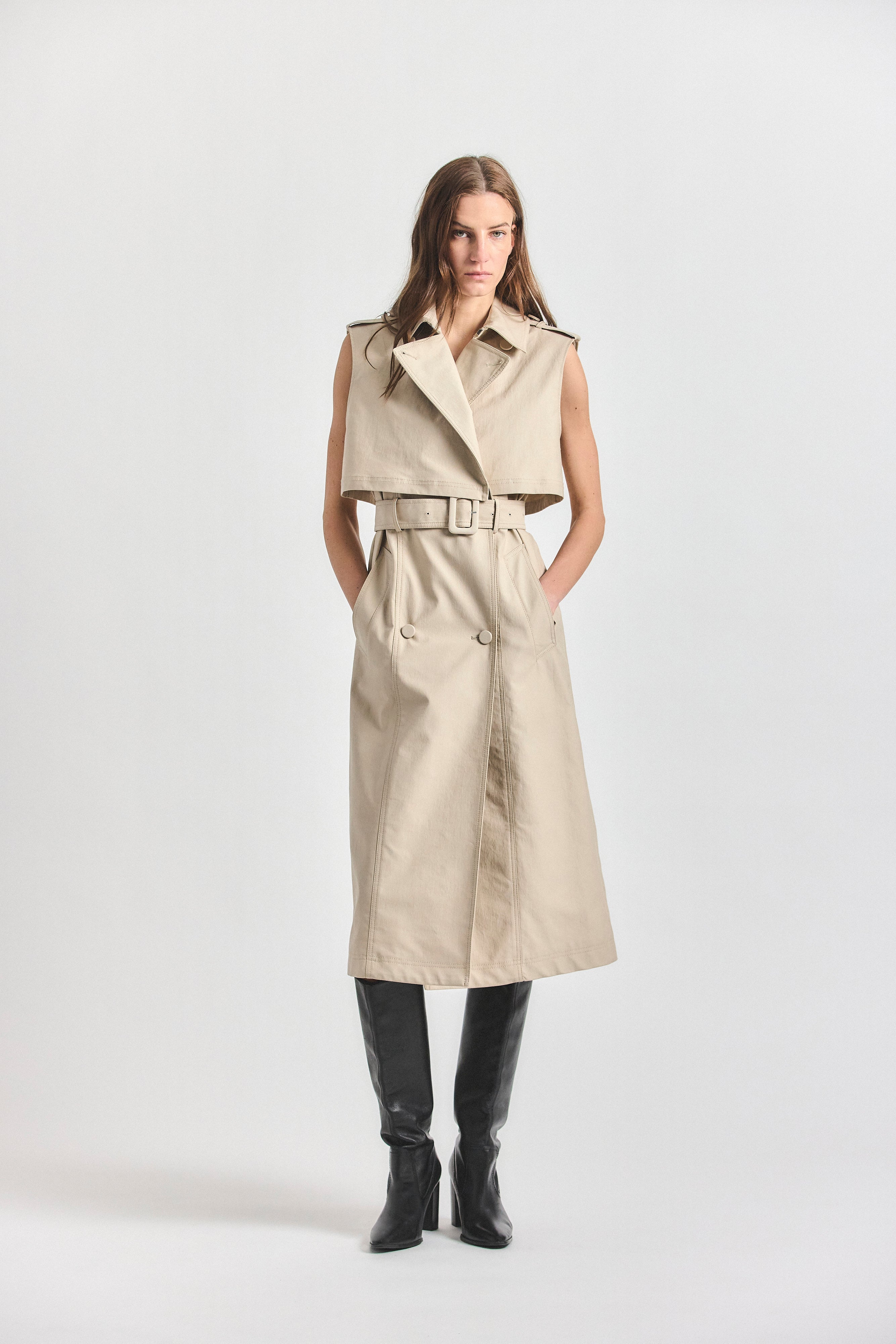 Reign Sleeveless Trench Dress - Oyster Gray – Derek Lam