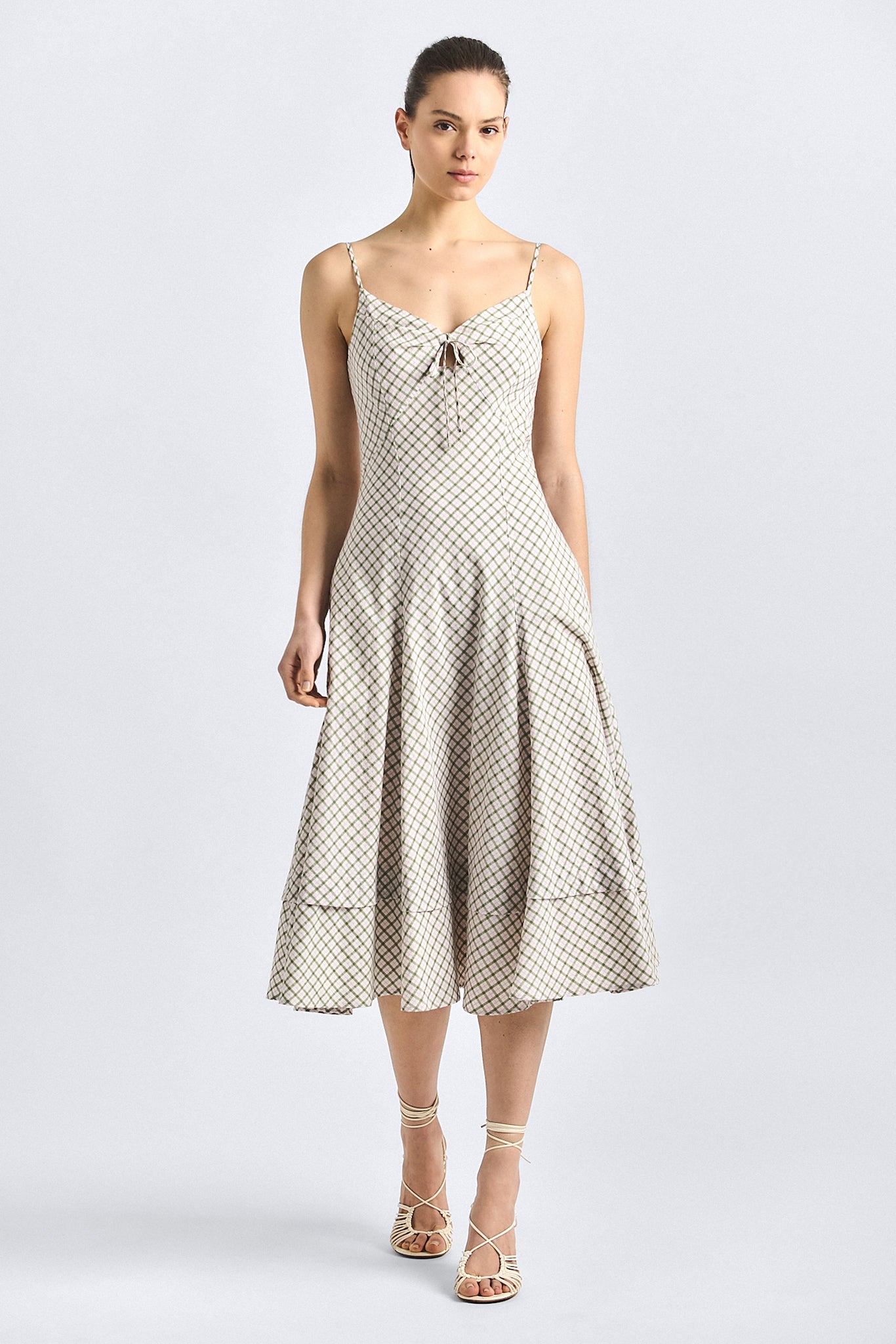 Sable Keyhole Front Dress - Army Green Plaid – Derek Lam
