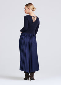 Navy Anika Wrap Pleated Sweater Dress | Women's Dress by Derek Lam 10 Crosby
