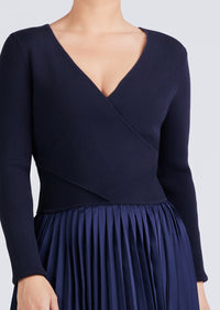 Navy Anika Wrap Pleated Sweater Dress | Women's Dress by Derek Lam 10 Crosby