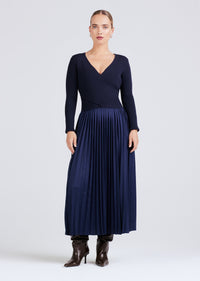 Navy Anika Wrap Pleated Sweater Dress | Women's Dress by Derek Lam 10 Crosby