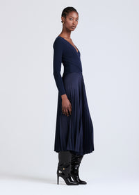 Navy Anika Wrap Pleated Sweater Dress | Women's Dress by Derek Lam 10 Crosby