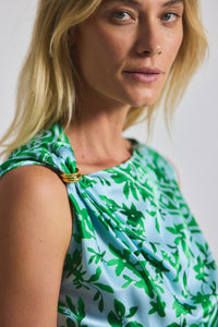 Kelly Green Multi Ariel Tile Print Asymmetric Top With Embellishment | Women's Top by Derek Lam 10 Crosby