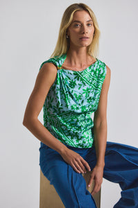 Kelly Green Multi Ariel Tile Print Asymmetric Top With Embellishment | Women's Top by Derek Lam 10 Crosby