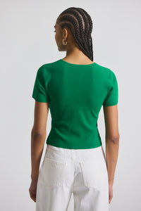 Kelly Green Belle Viscose Compact Knit Twist Front Sweater | Women's Top by Derek Lam 10 Crosby