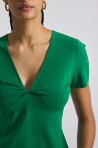 Kelly Green Belle Viscose Compact Knit Twist Front Sweater | Women's Top by Derek Lam 10 Crosby
