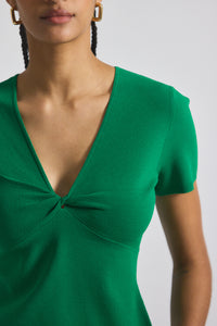 Kelly Green Belle Viscose Compact Knit Twist Front Sweater | Women's Top by Derek Lam 10 Crosby