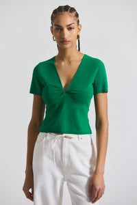 Kelly Green Belle Viscose Compact Knit Twist Front Sweater | Women's Top by Derek Lam 10 Crosby