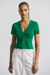 Kelly Green Belle Viscose Compact Knit Twist Front Sweater | Women's Top by Derek Lam 10 Crosby
