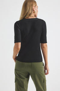 Black Adrian Mixed Media Tee | Women's Top by Derek Lam 10 Crosby