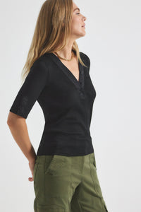 Black Adrian Mixed Media Tee | Women's Top by Derek Lam 10 Crosby