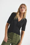 Black Adrian Mixed Media Tee | Women's Top by Derek Lam 10 Crosby