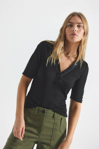 Black Adrian Mixed Media Tee | Women's Top by Derek Lam 10 Crosby