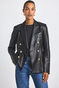 Black Leather Walter Double Breasted Jacket | Women's Jackets by Derek Lam 10 Crosby