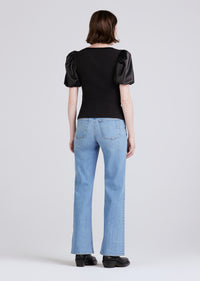 Black Willa Contrast Balloon Sleeve Scoop Neck Top | Women's Top by Derek Lam 10 Crosby