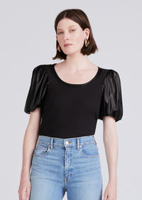 Black Willa Contrast Balloon Sleeve Scoop Neck Top | Women's Top by Derek Lam 10 Crosby