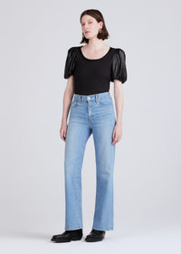 Black Willa Contrast Balloon Sleeve Scoop Neck Top | Women's Top by Derek Lam 10 Crosby