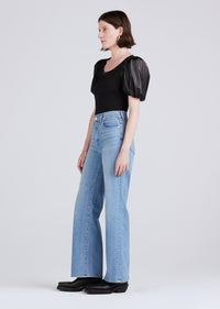 Black Willa Contrast Balloon Sleeve Scoop Neck Top | Women's Top by Derek Lam 10 Crosby