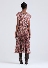 Burgundy Multi Demetria Flutter Sleeve Midi Dress | Women's Dress by Derek Lam 10 Crosby