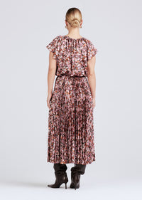 Burgundy Multi Demetria Flutter Sleeve Midi Dress | Women's Dress by Derek Lam 10 Crosby