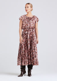 Burgundy Multi Demetria Flutter Sleeve Midi Dress | Women's Dress by Derek Lam 10 Crosby