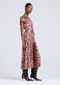 Burgundy Multi Demetria Flutter Sleeve Midi Dress | Women's Dress by Derek Lam 10 Crosby