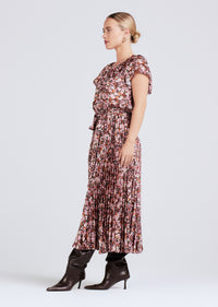 Burgundy Multi Demetria Flutter Sleeve Midi Dress | Women's Dress by Derek Lam 10 Crosby