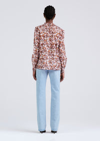 Burgundy Multi Tessa Long Sleeve Pintuck Blouse | Women's Top by Derek Lam 10 Crosby