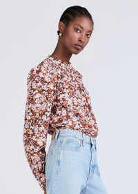 Burgundy Multi Tessa Long Sleeve Pintuck Blouse | Women's Top by Derek Lam 10 Crosby