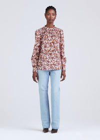 Burgundy Multi Tessa Long Sleeve Pintuck Blouse | Women's Top by Derek Lam 10 Crosby