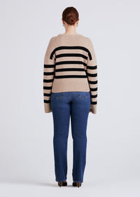 Camel-Black Farah Stripe Crewneck Sweater | Women's Sweater by Derek Lam 10 Crosby