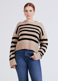 Camel-Black Farah Stripe Crewneck Sweater | Women's Sweater by Derek Lam 10 Crosby