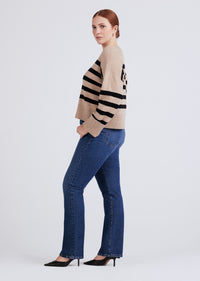 Camel-Black Farah Stripe Crewneck Sweater | Women's Sweater by Derek Lam 10 Crosby