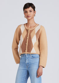 Camel-Gold Keene Diamond Crew Neck Cardigan | Women's Sweater by Derek Lam 10 Crosby