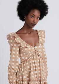 Caramel Multi Daina V-Neck Ruffle Dress | Women's Dress by Derek Lam 10 Crosby