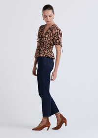 Chocolate Multi Rhea Puff Sleeve V-Neck Top | Women's Top by Derek Lam 10 Crosby